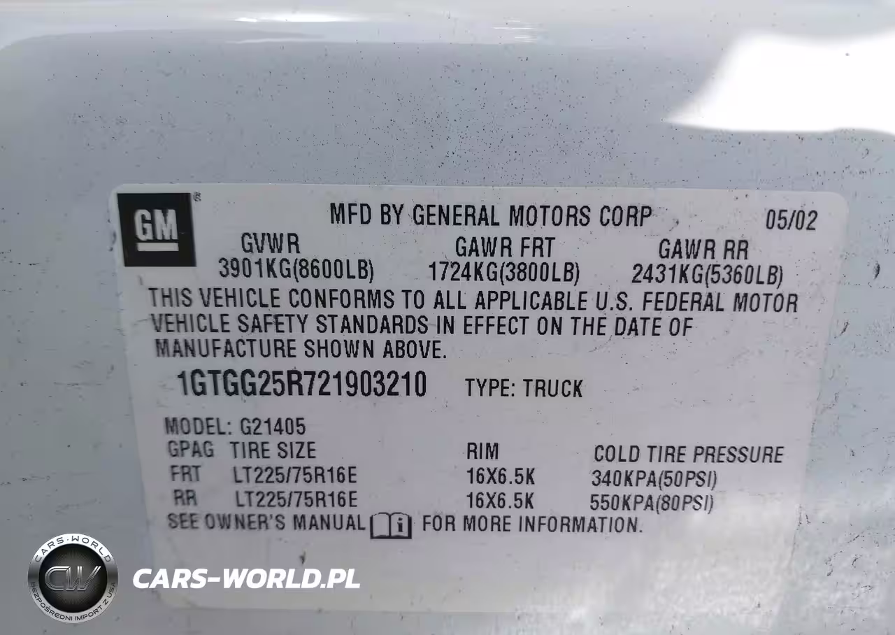 2002 GMC SAVANA CARGO VAN STANDARD VIN:1GTGG25R721903210 - 9