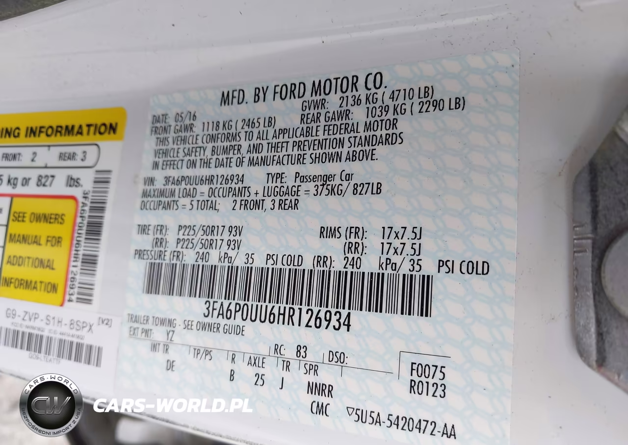 2017 Ford Fusion S Hybrid VIN:3FA6P0UU6HR126934 - 5