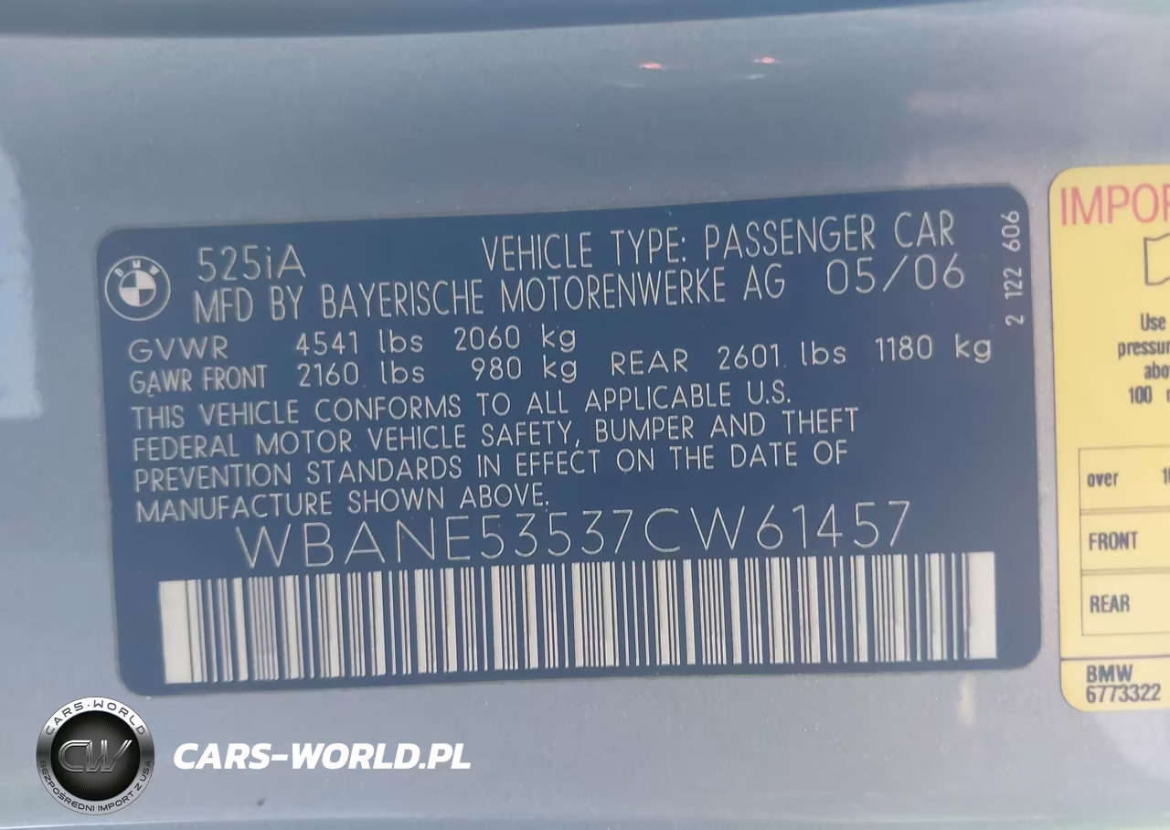 2007 BMW 525I VIN:WBANE53537CW61457 - 9
