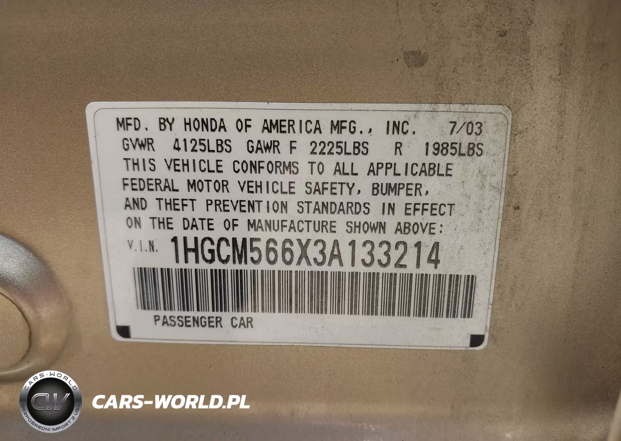 2003 Honda Accord 2.4 Ex VIN:1HGCM566X3A133214 - 9