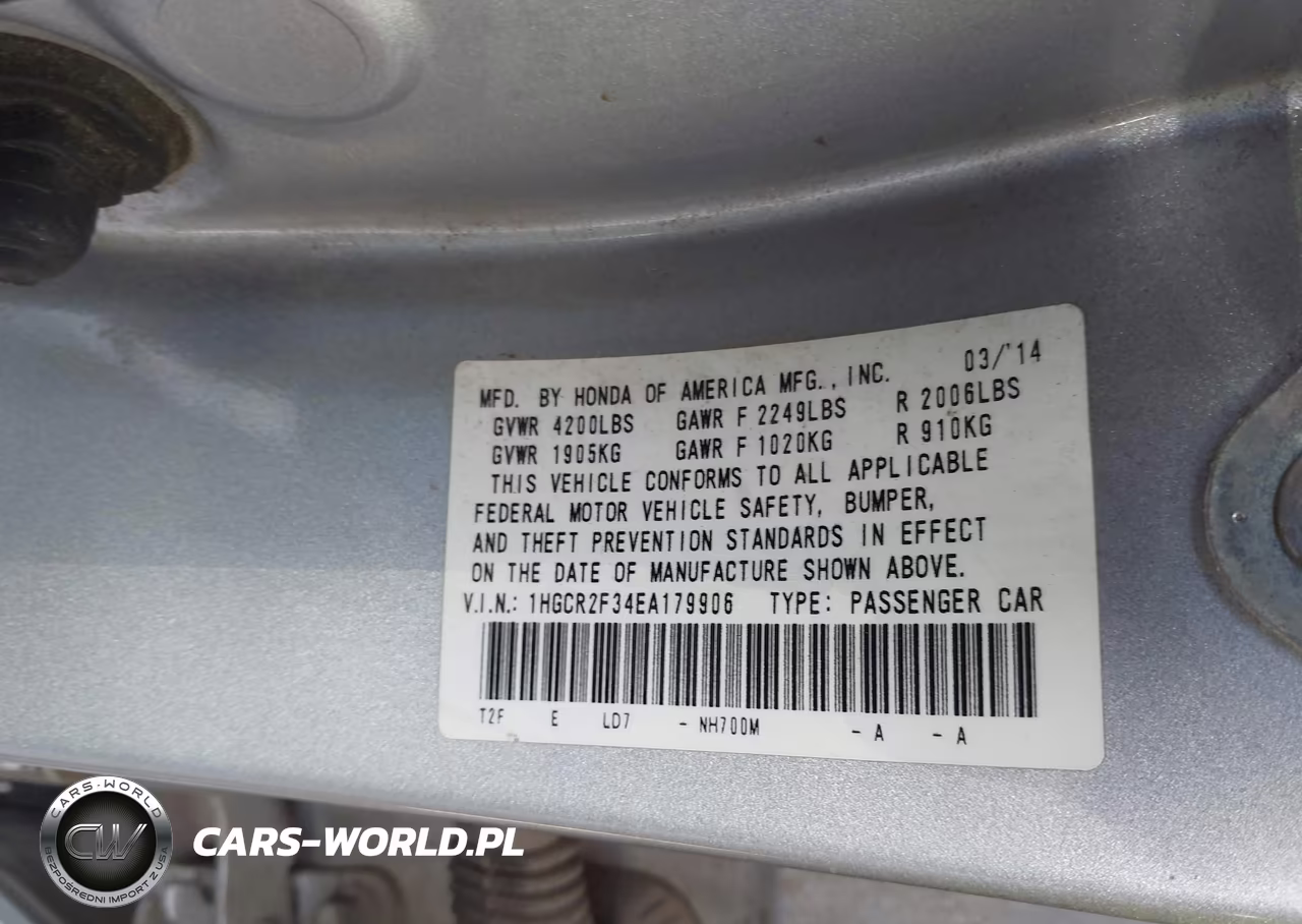 2014 Honda Accord Lx VIN:1HGCR2F34EA179906 - 9