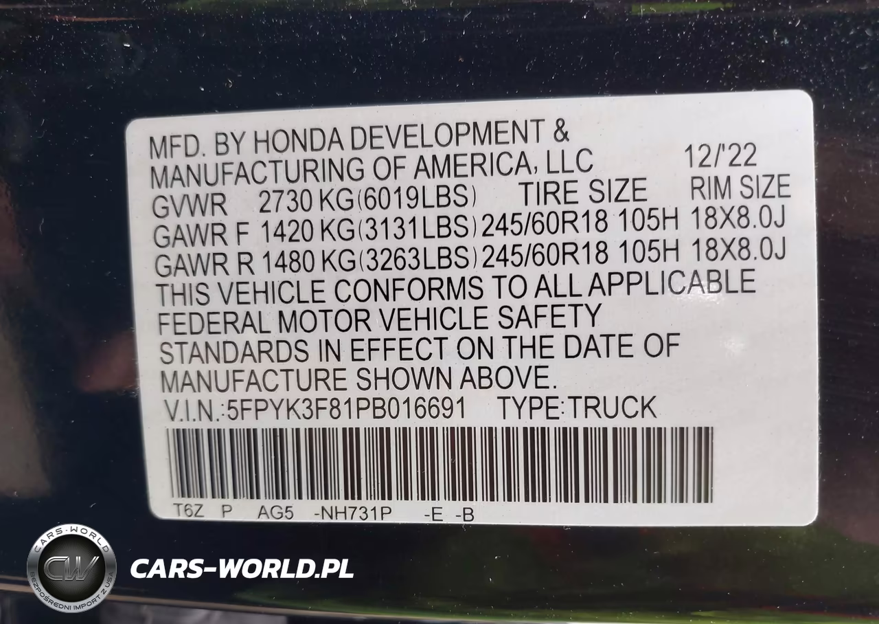 2023 Honda Ridgeline Black Edition VIN:5FPYK3F81PB016691 - 9