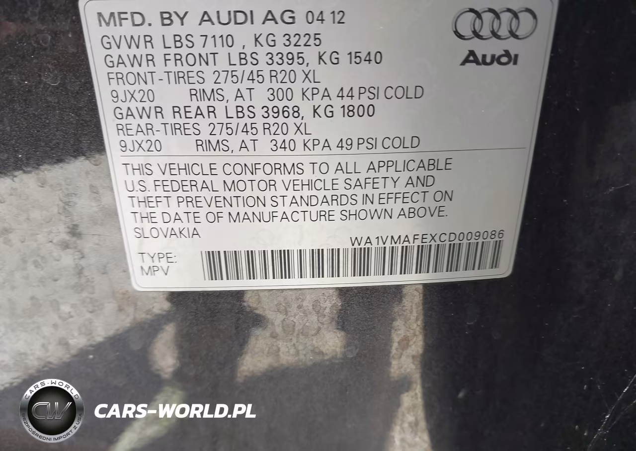2012 Audi Q7 3.0 Tdi Premium VIN:WA1VMAFEXCD009086 - 9