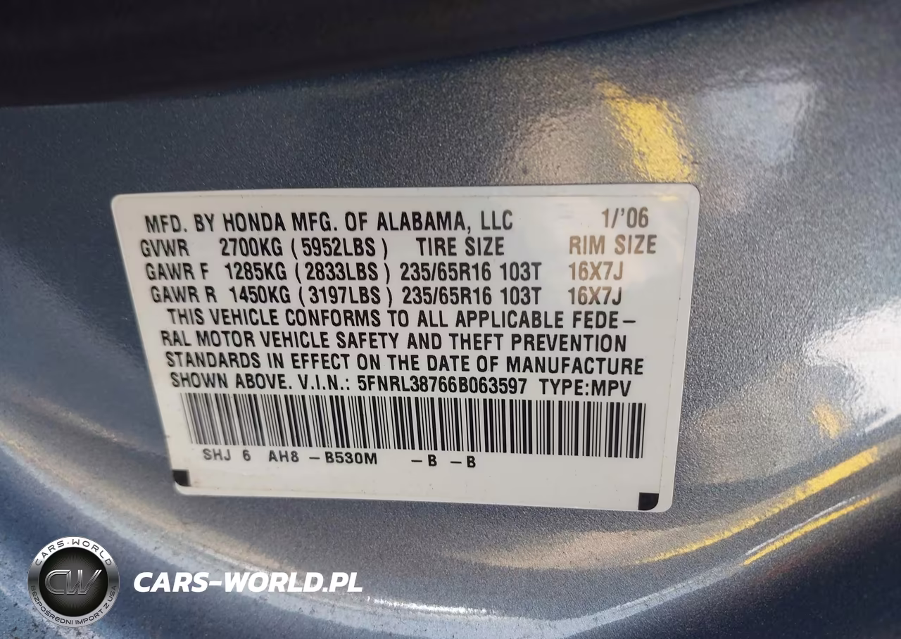 2006 Honda Odyssey Ex-L VIN:5FNRL38766B063597 - 9