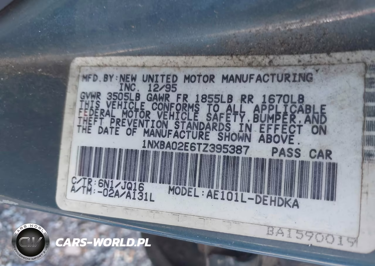 1996 Toyota Corolla VIN:1NXBA02E6TZ395387 - 9