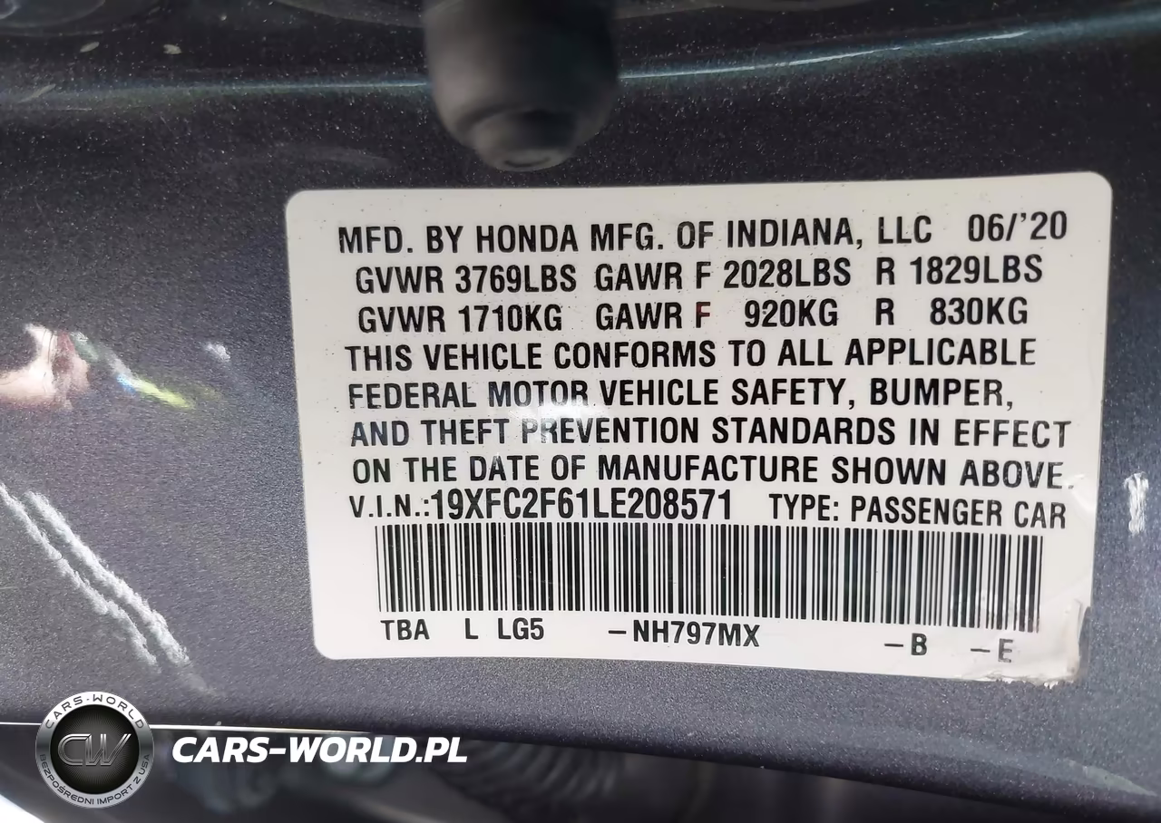 2020 Honda Civic Lx VIN:19XFC2F61LE208571 - 9