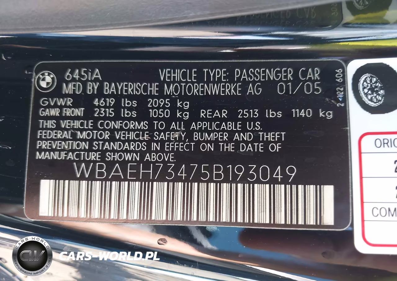 2005 BMW 645Ci VIN:WBAEH73475B193049 - 9