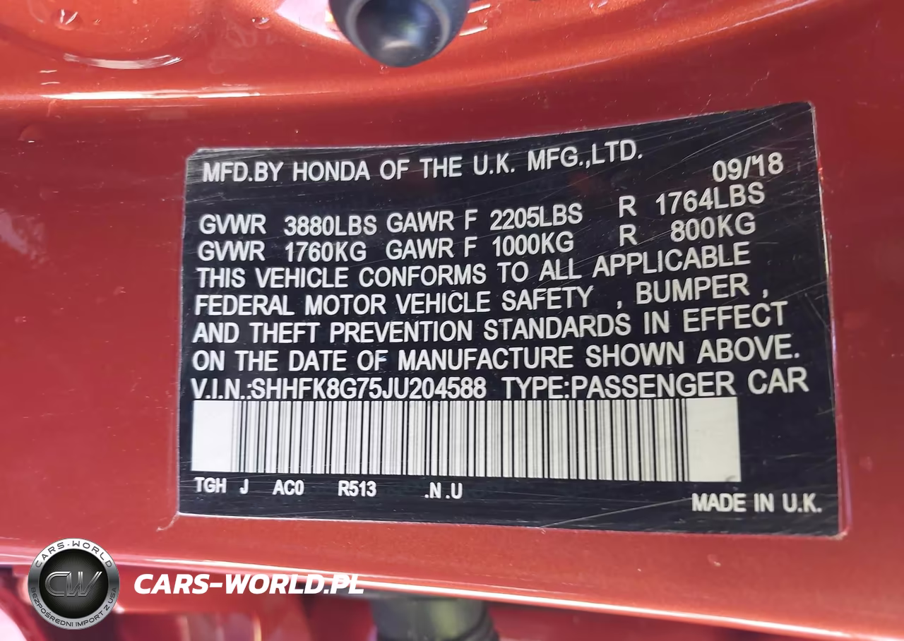 2018 Honda Civic Type R Touring VIN:SHHFK8G75JU204588 - 9