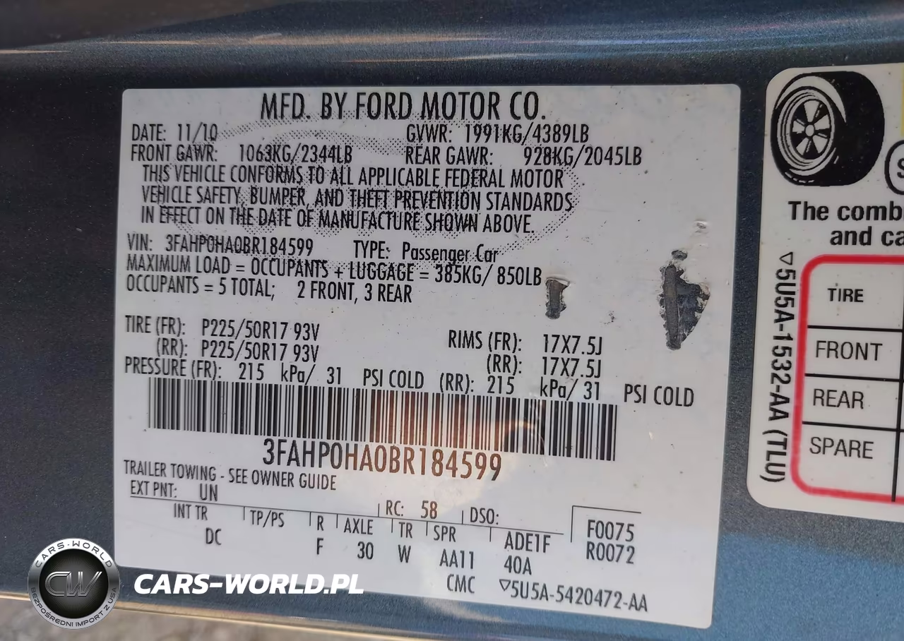 2011 Ford Fusion Se VIN:3FAHP0HA0BR184599 - 9