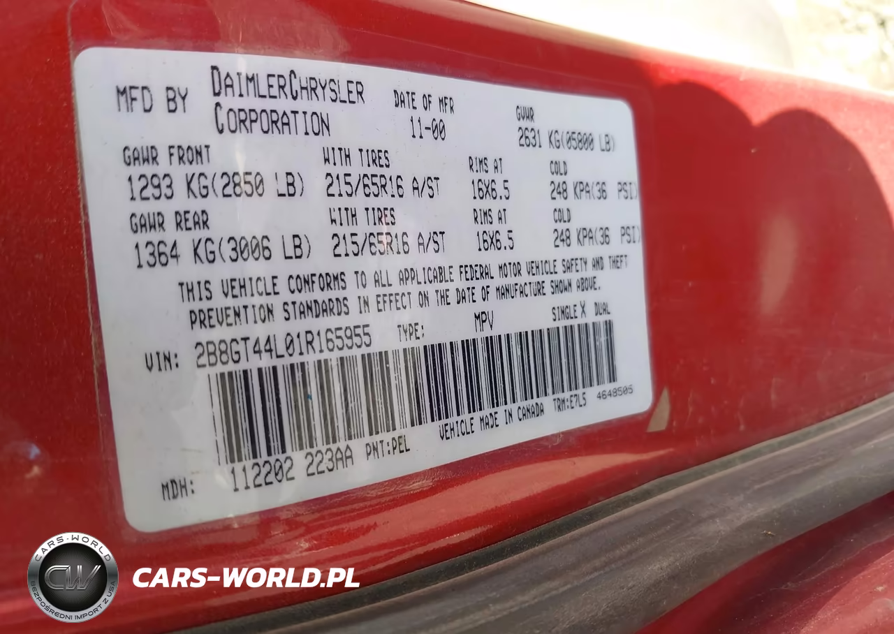 2001 Dodge Grand Caravan Sport VIN:2B8GT44L01R165955 - 9