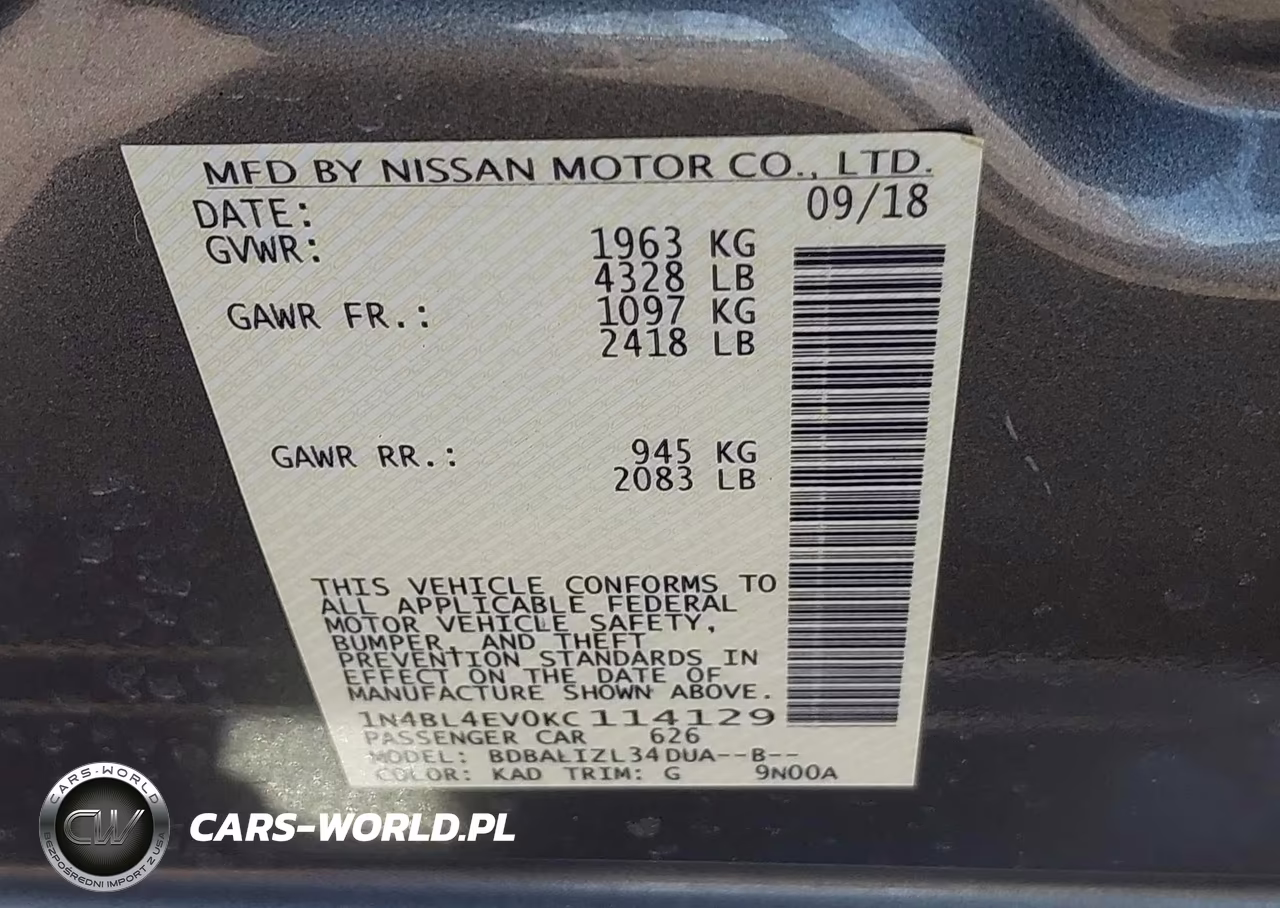 2019 Nissan Altima 2.5 Sl VIN:1N4BL4EV0KC114129 - 9