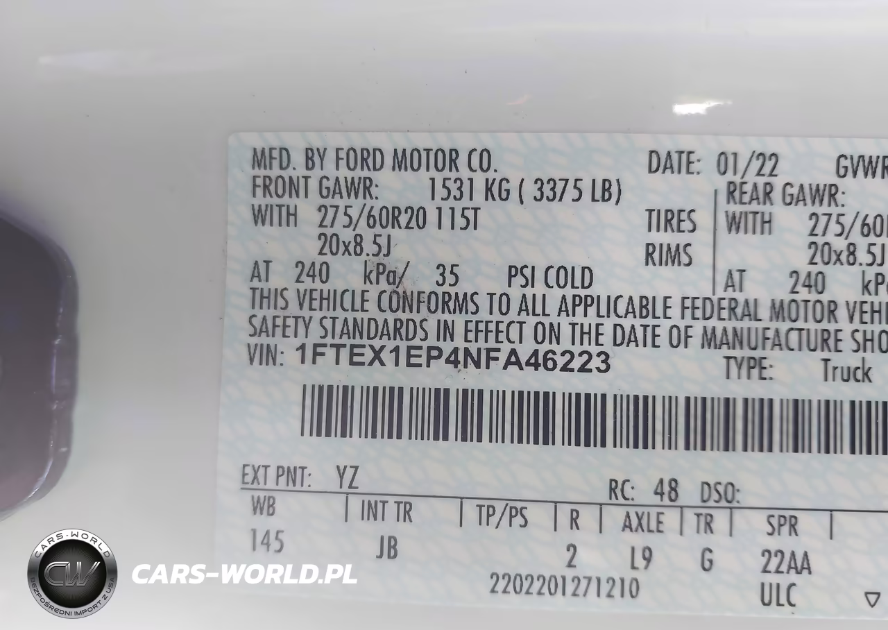 2022 Ford F-150 Xl VIN:1FTEX1EP4NFA46223 - 9