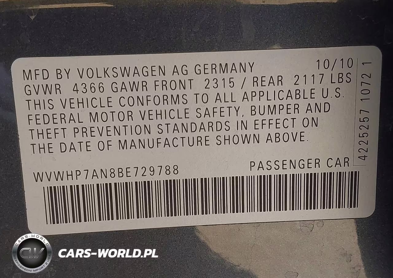 2011 Volkswagen Cc Lux Limited VIN:WVWHP7AN8BE729788 - 9
