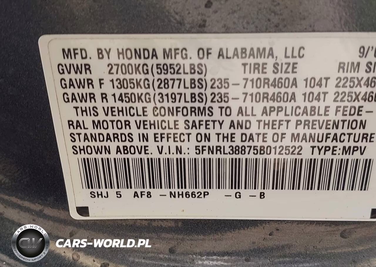 2005 Honda Odyssey Touring VIN:5FNRL38875B012522 - 9