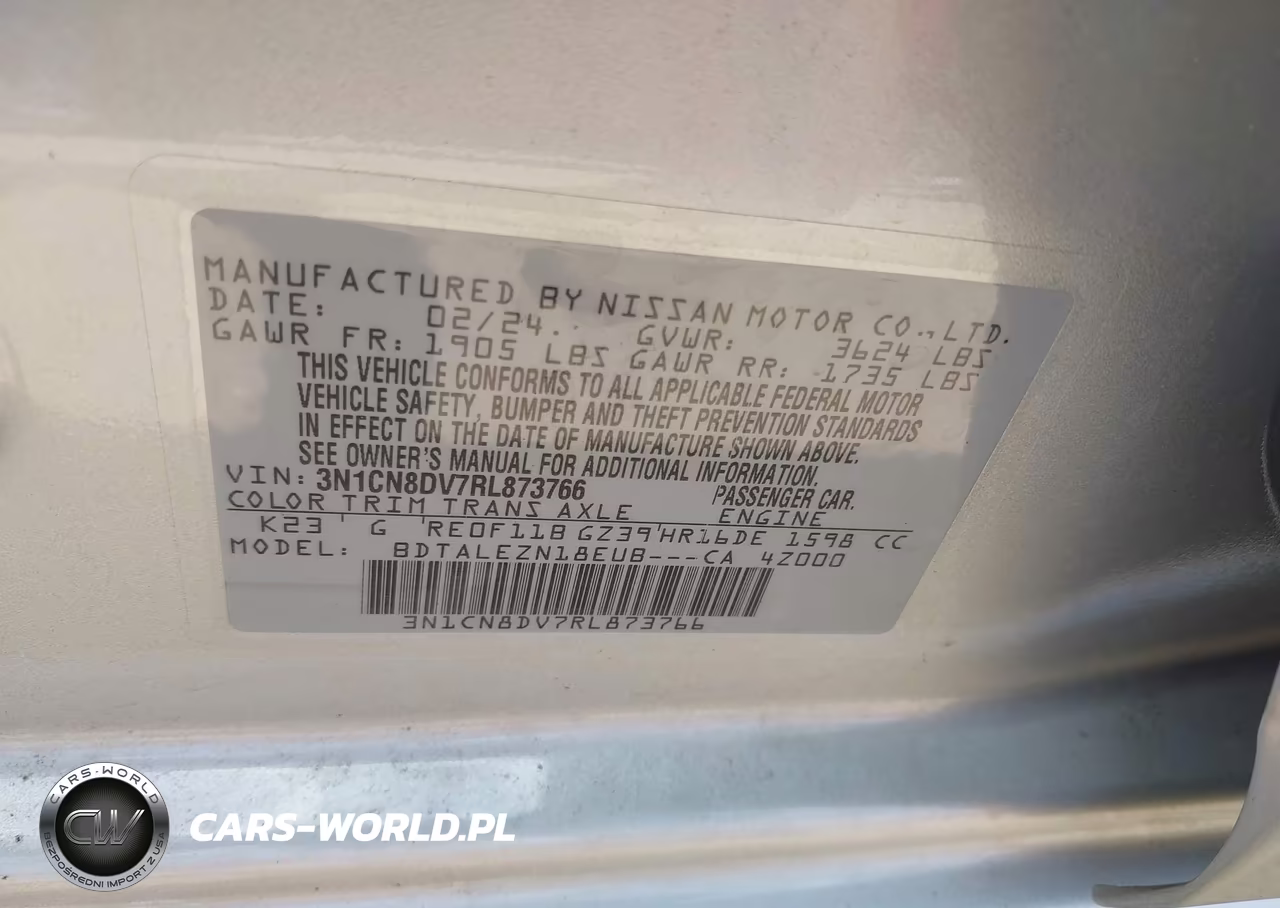 2024 Nissan Versa 1.6 S VIN:3N1CN8DV7RL873766 - 9