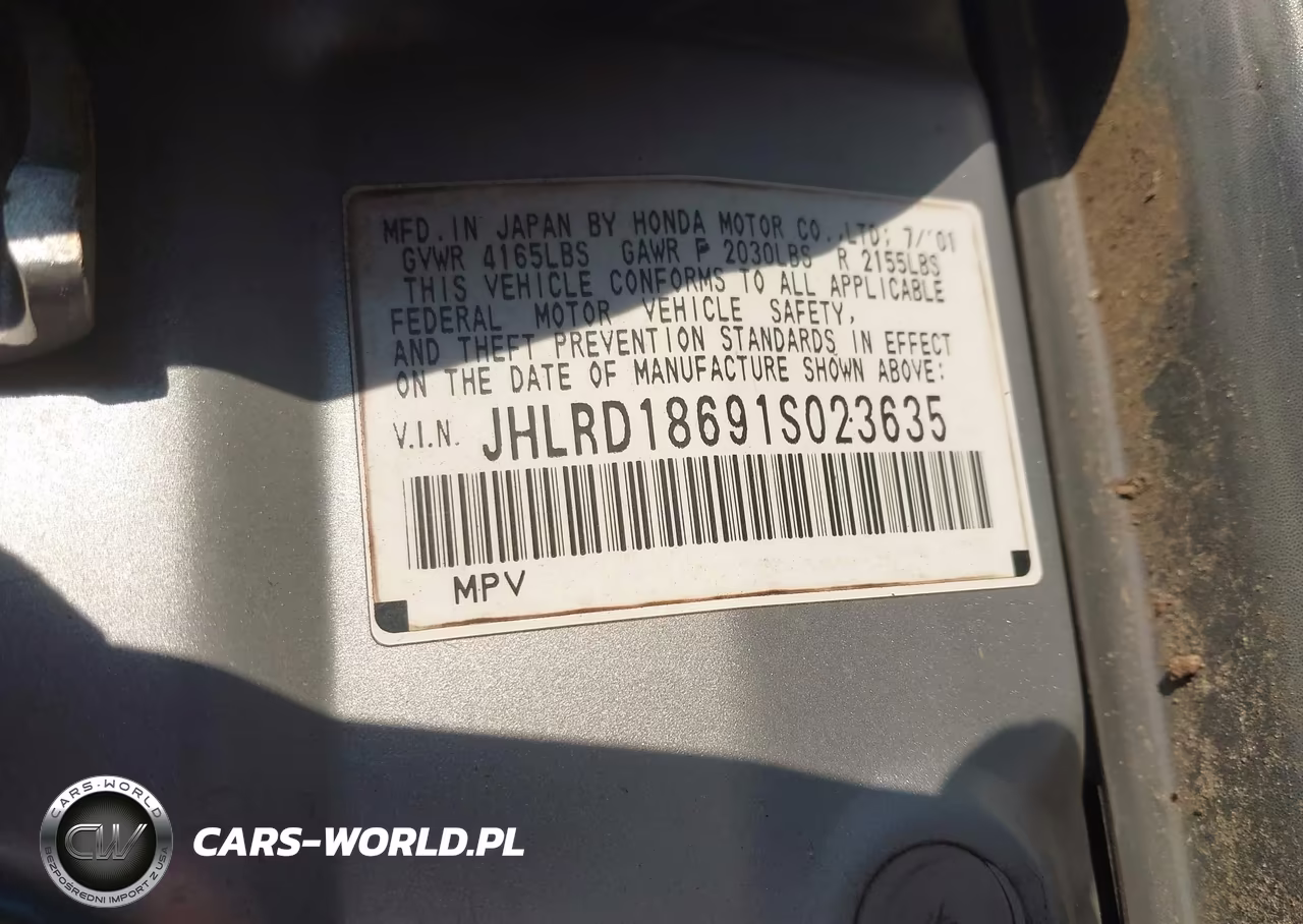 2001 Honda Cr-V Ex VIN:JHLRD18691S023635 - 9