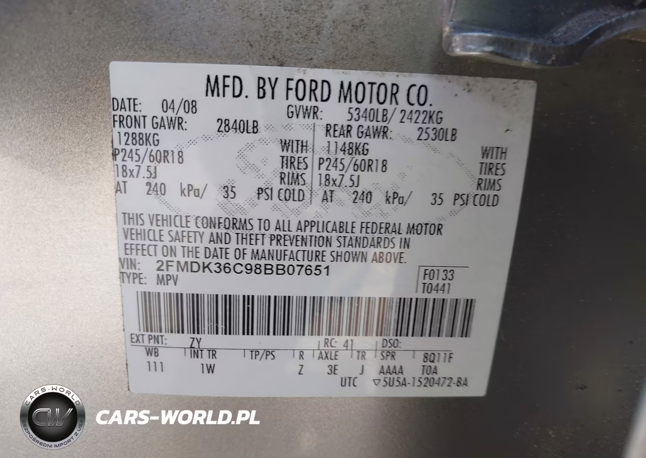 2008 Ford Edge Se VIN:2FMDK36C98BB07651 - 9