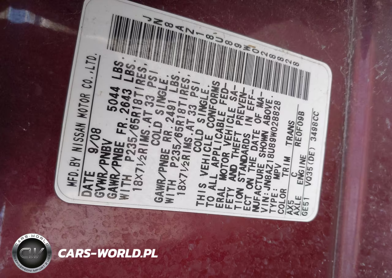 2009 Nissan Murano Sl VIN:JN8AZ18U89W028828 - 9