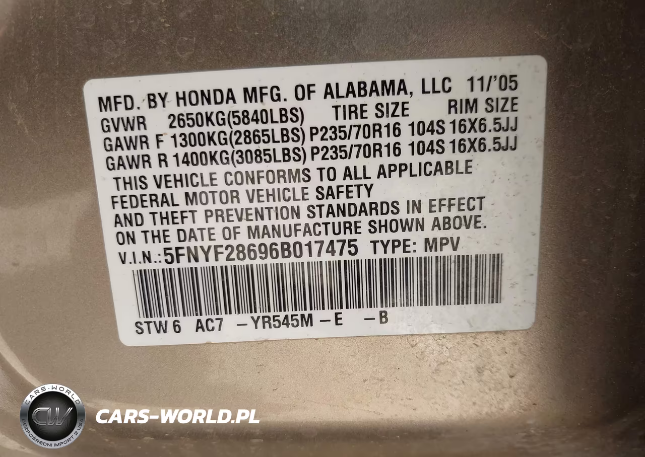 2006 Honda Pilot Ex-L VIN:5FNYF28696B017475 - 9