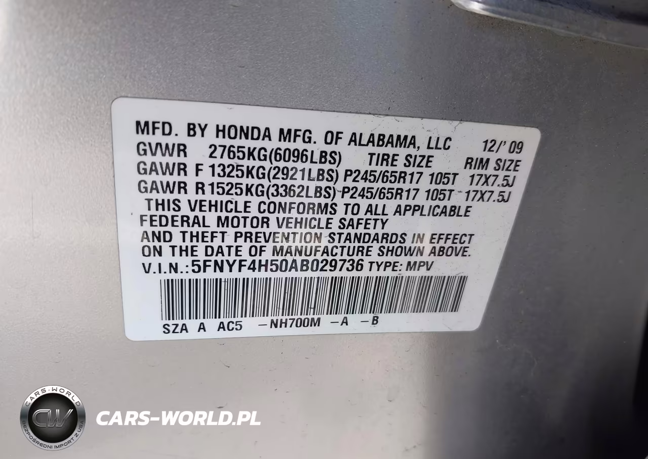 2010 Honda Pilot Ex-L VIN:5FNYF4H50AB029736 - 9