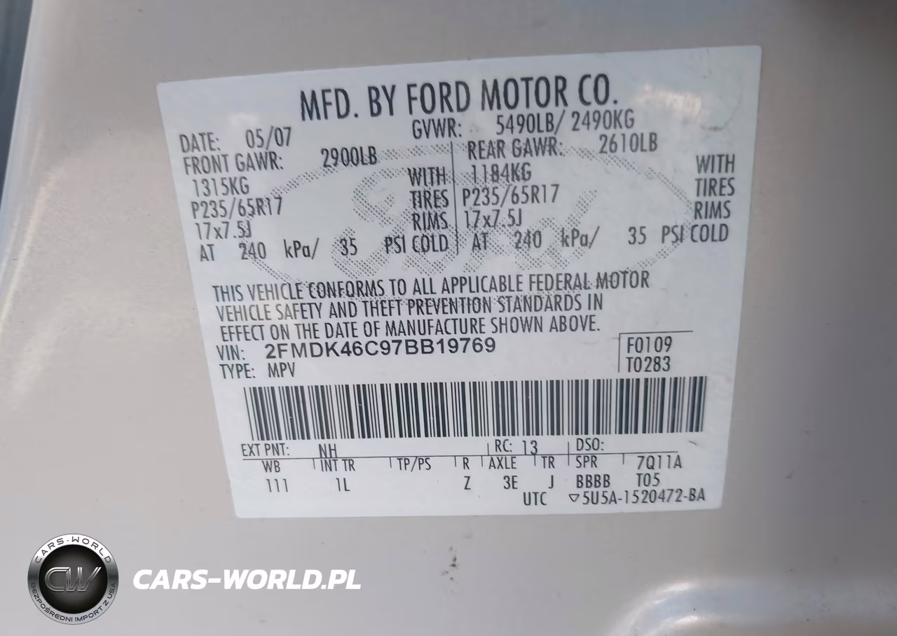 2007 Ford Edge Se VIN:2FMDK46C97BB19769 - 9
