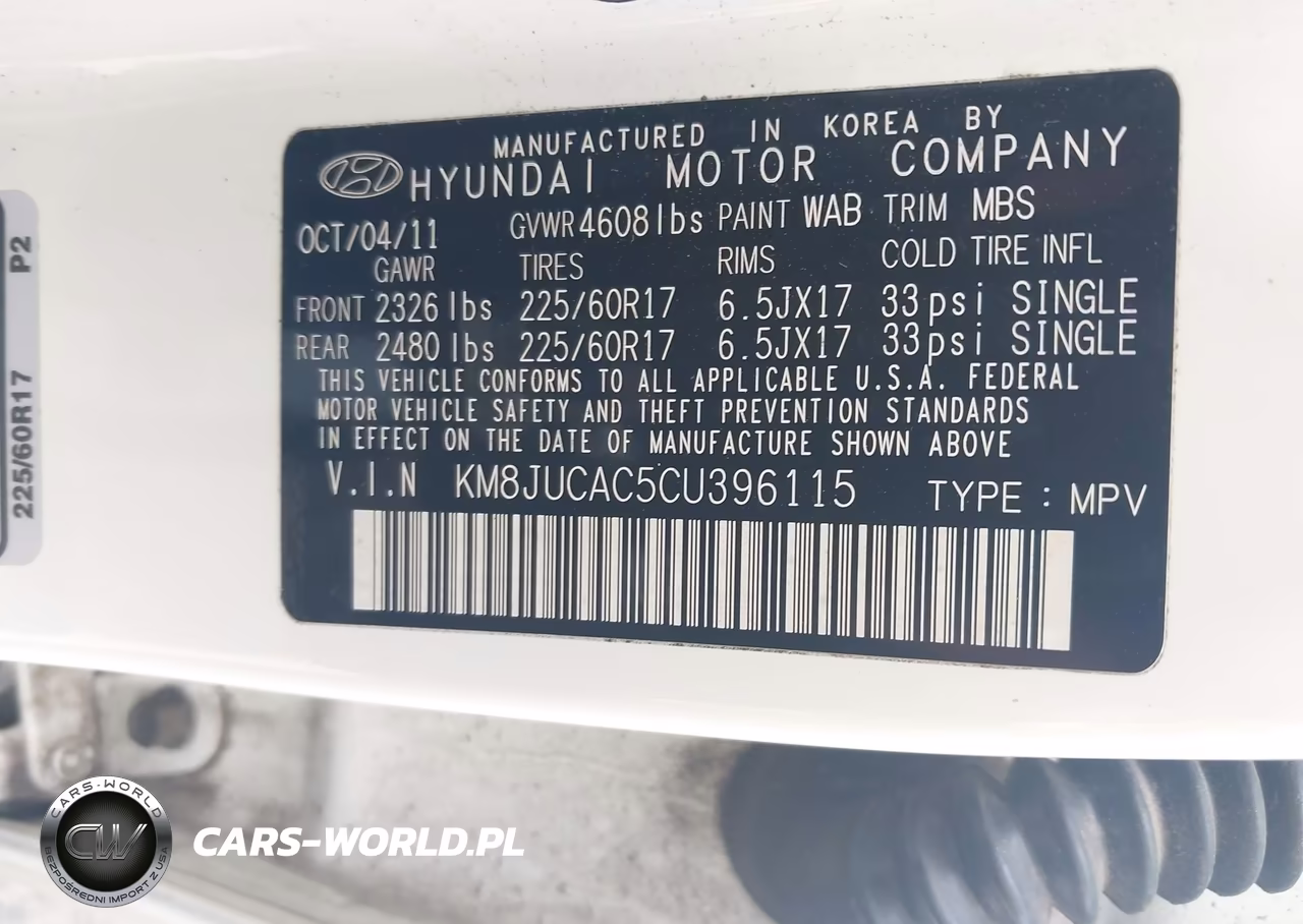 2012 Hyundai Tucson Gls VIN:KM8JUCAC5CU396115 - 9