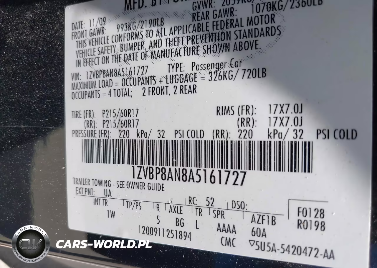 2010 Ford Mustang V6-V6 Premium VIN:1ZVBP8AN8A5161727 - 9