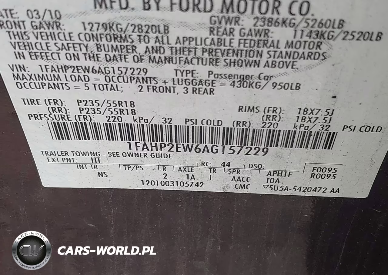 2010 Ford Taurus Sel VIN:1FAHP2EW6AG157229 - 9