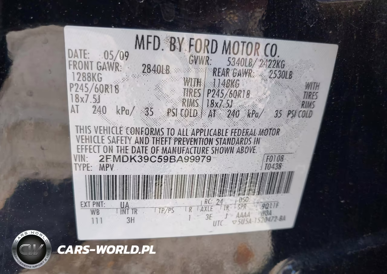 2009 Ford Edge Limited VIN:2FMDK39C59BA99979 - 9