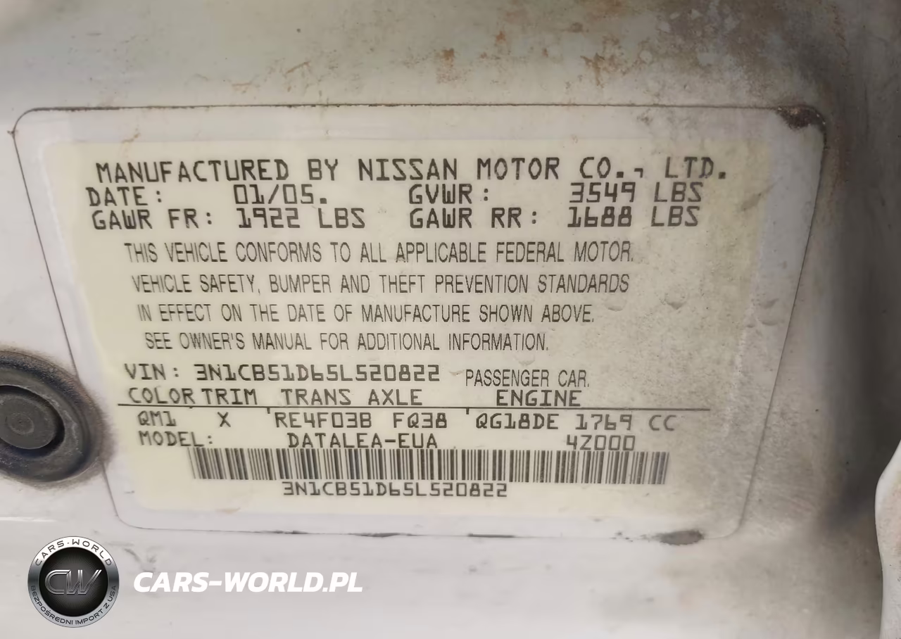 2005 Nissan Sentra 1.8S VIN:3N1CB51D65L520822 - 9