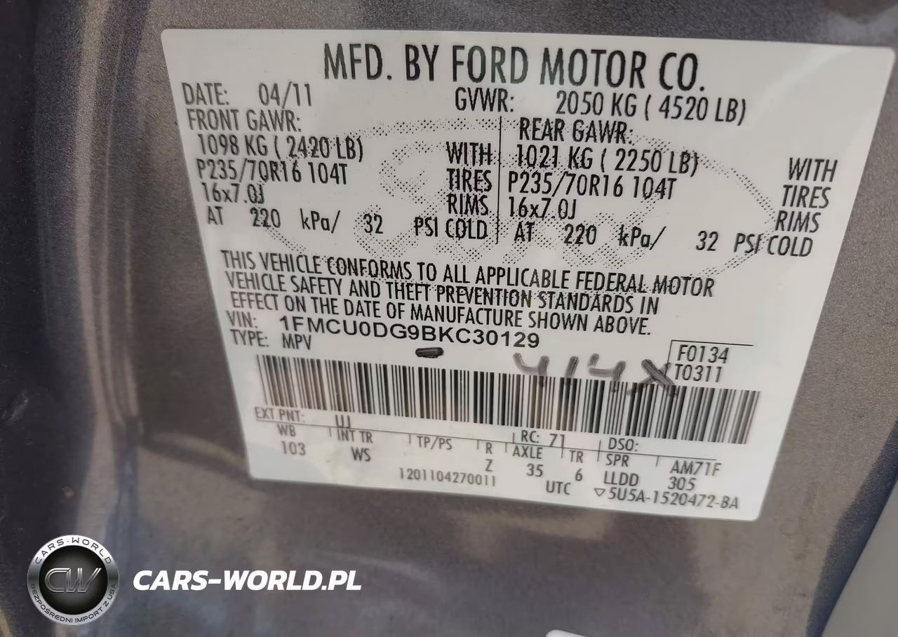 2011 Ford Escape Xlt VIN:1FMCU0DG9BKC30129 - 9