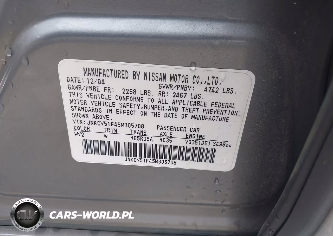 2005 Infiniti G35X VIN:JNKCV51F45M305708 - 9