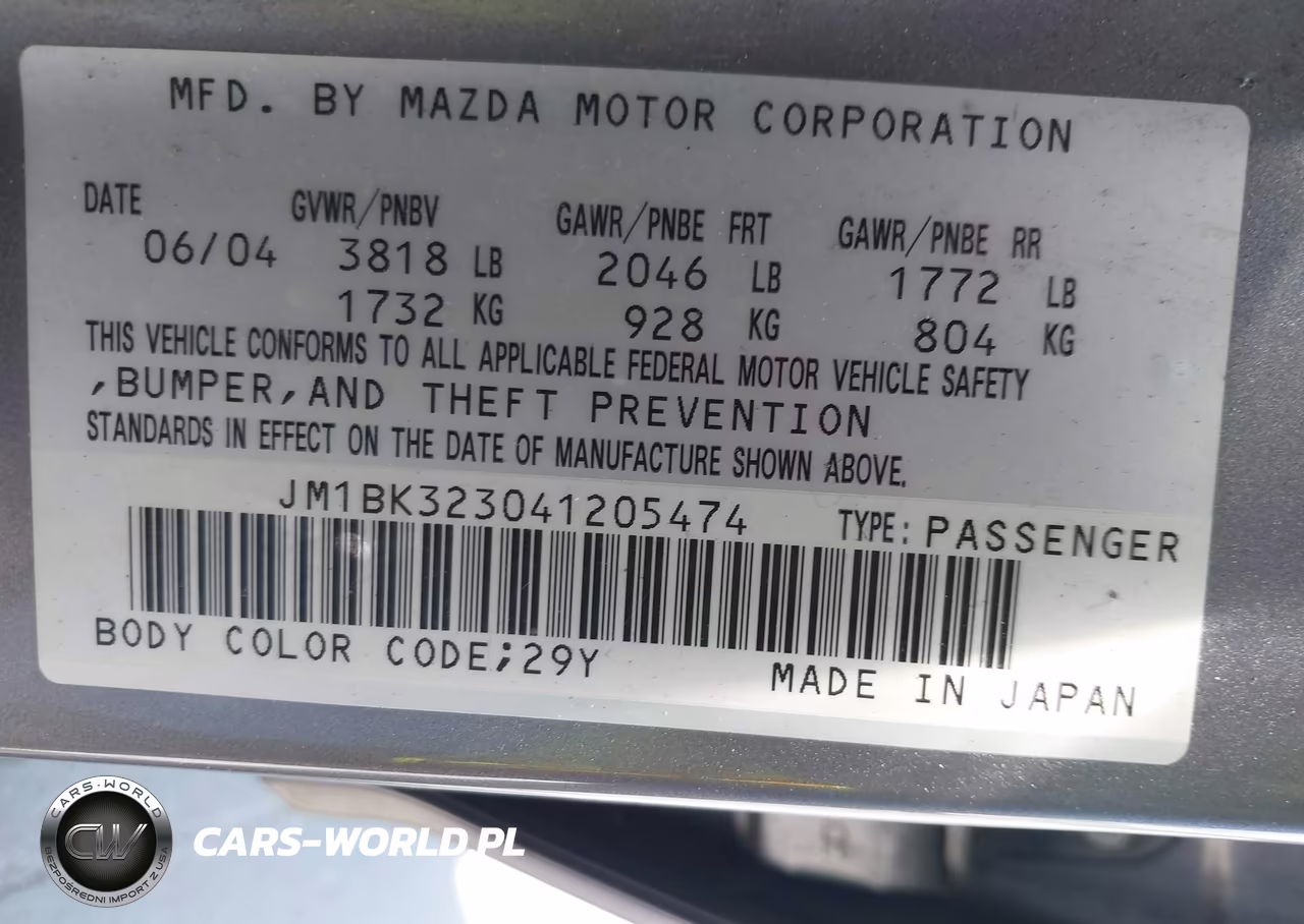 2004 Mazda 3 S VIN:JM1BK323041205474 - 9