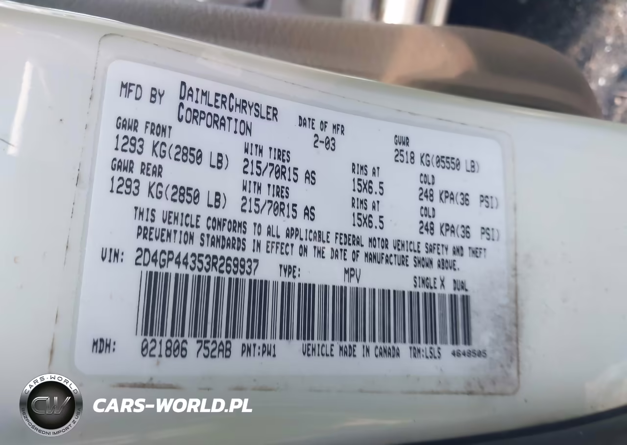 2003 Dodge Grand Caravan Sport VIN:2D4GP44353R269937 - 9