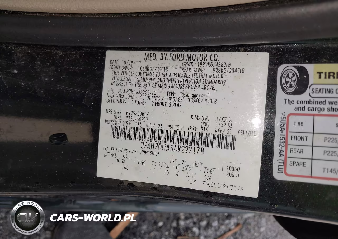 2010 Ford Fusion Se VIN:3FAHP0HA5AR222178 - 9