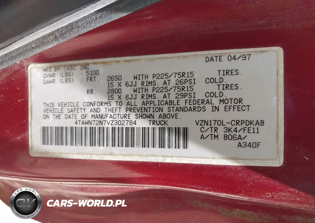 1997 Toyota Tacoma Base V6 VIN:4TAWN72N7VZ302784 - 9