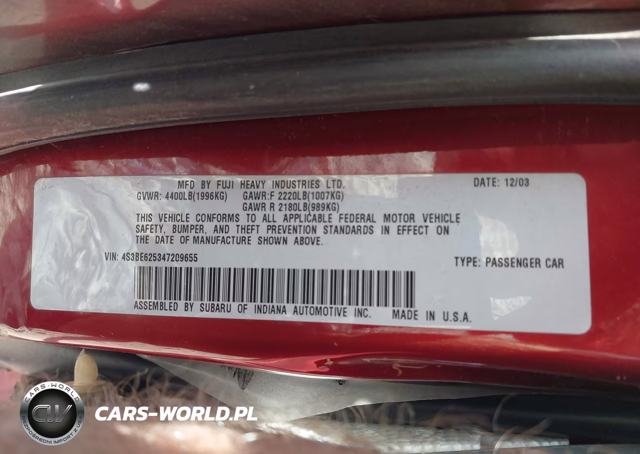 2004 Subaru Legacy L-L W-35Th Anniversary Edition VIN:4S3BE625347209655 - 9