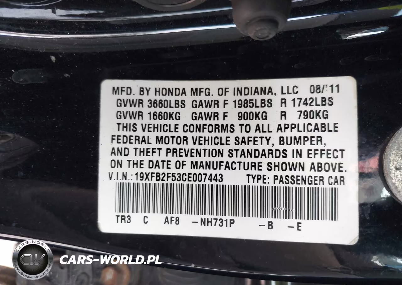 2012 Honda Civic Lx VIN:19XFB2F53CE007443 - 9