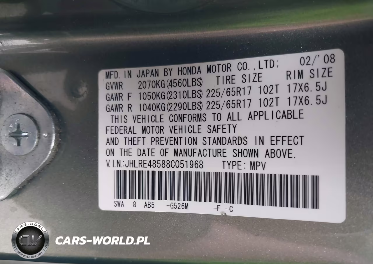 2008 Honda Cr-V Ex VIN:JHLRE48588C051968 - 9
