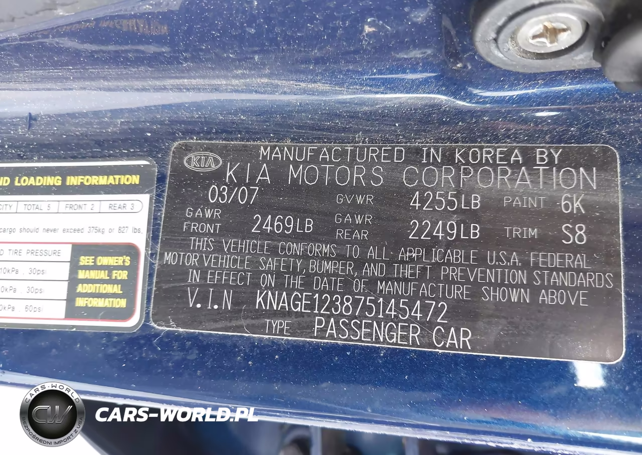 2007 Kia Optima Lx VIN:KNAGE123875145472 - 9