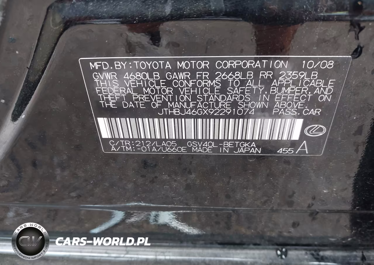 2009 Lexus Es 350 VIN:JTHBJ46GX92291074 - 9