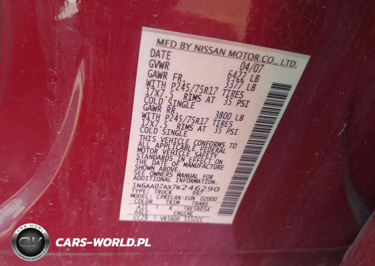 2007 Nissan Titan Xe VIN:1N6AA07AX7N246290 - 9