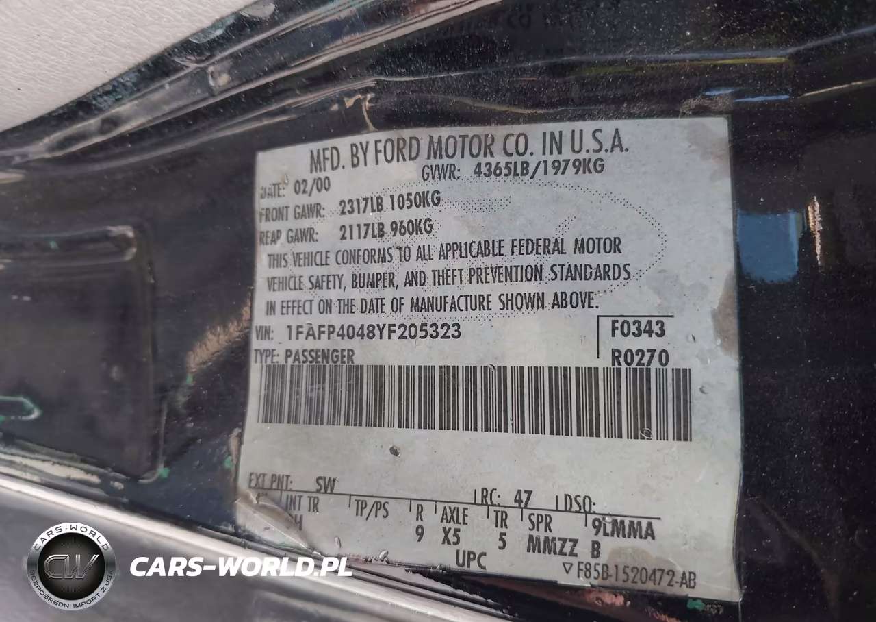 2000 Ford Mustang VIN:1FAFP4048YF205323 - 9