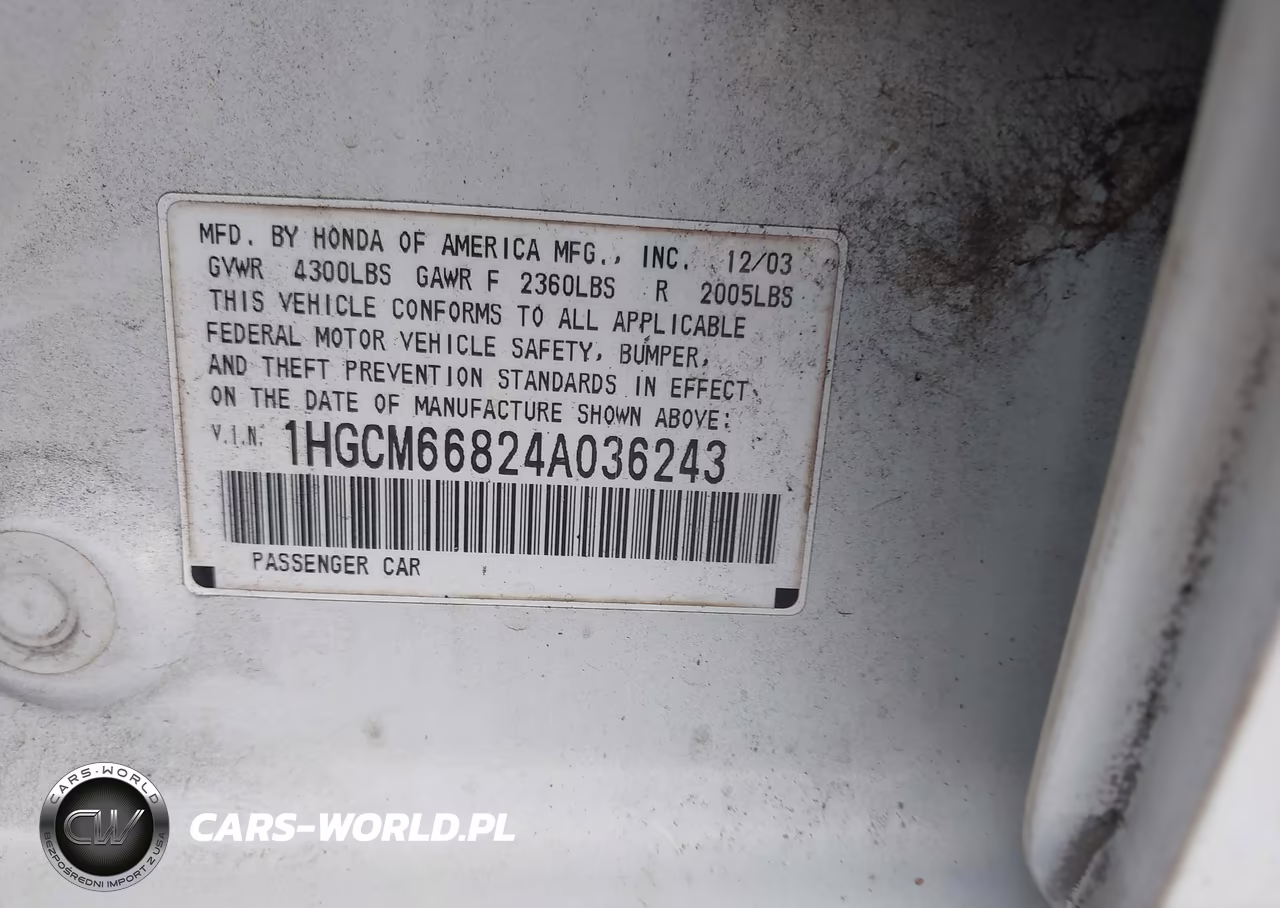 2004 Honda Accord 3.0 Ex VIN:1HGCM66824A036243 - 9