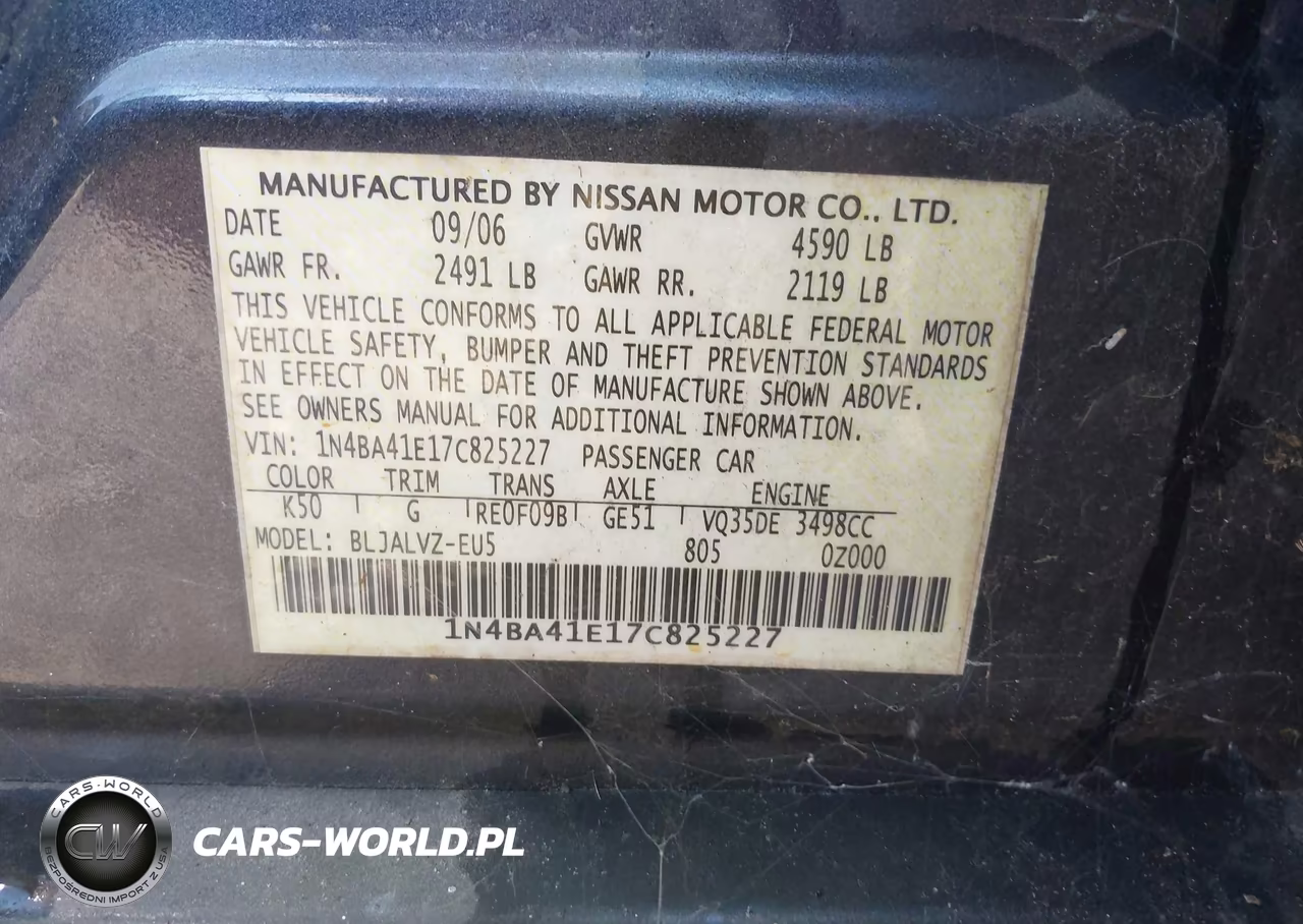 2007 Nissan Maxima 3.5 Se VIN:1N4BA41E17C825227 - 9