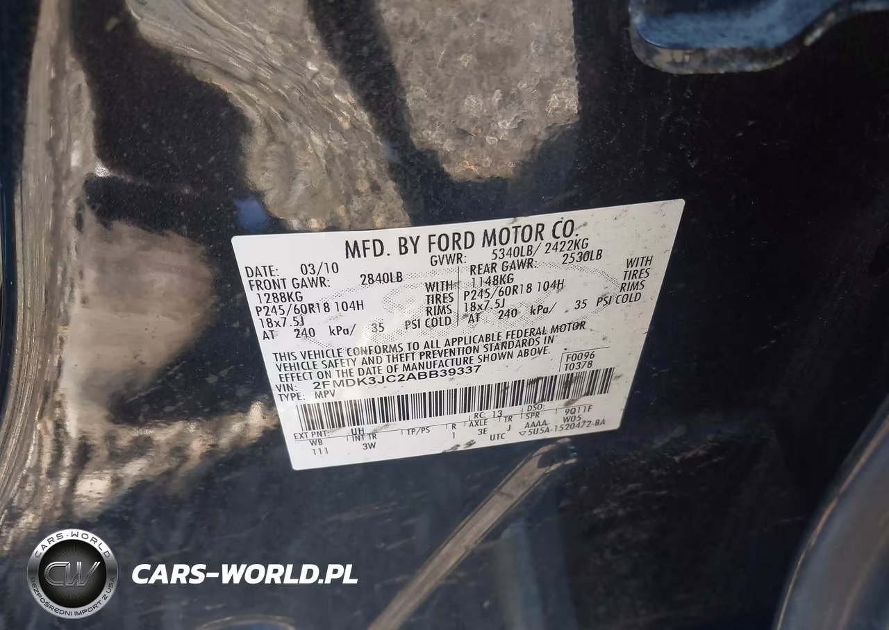 2010 Ford Edge Sel VIN:2FMDK3JC2ABB39337 - 9