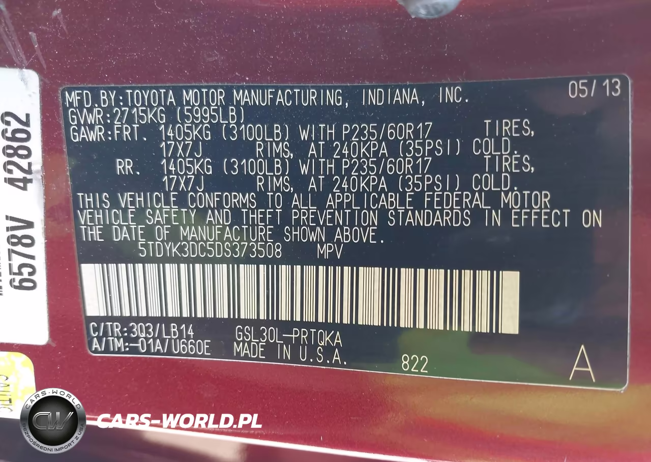 2013 Toyota Sienna Xle V6 8 Passenger VIN:5TDYK3DC5DS373508 - 9