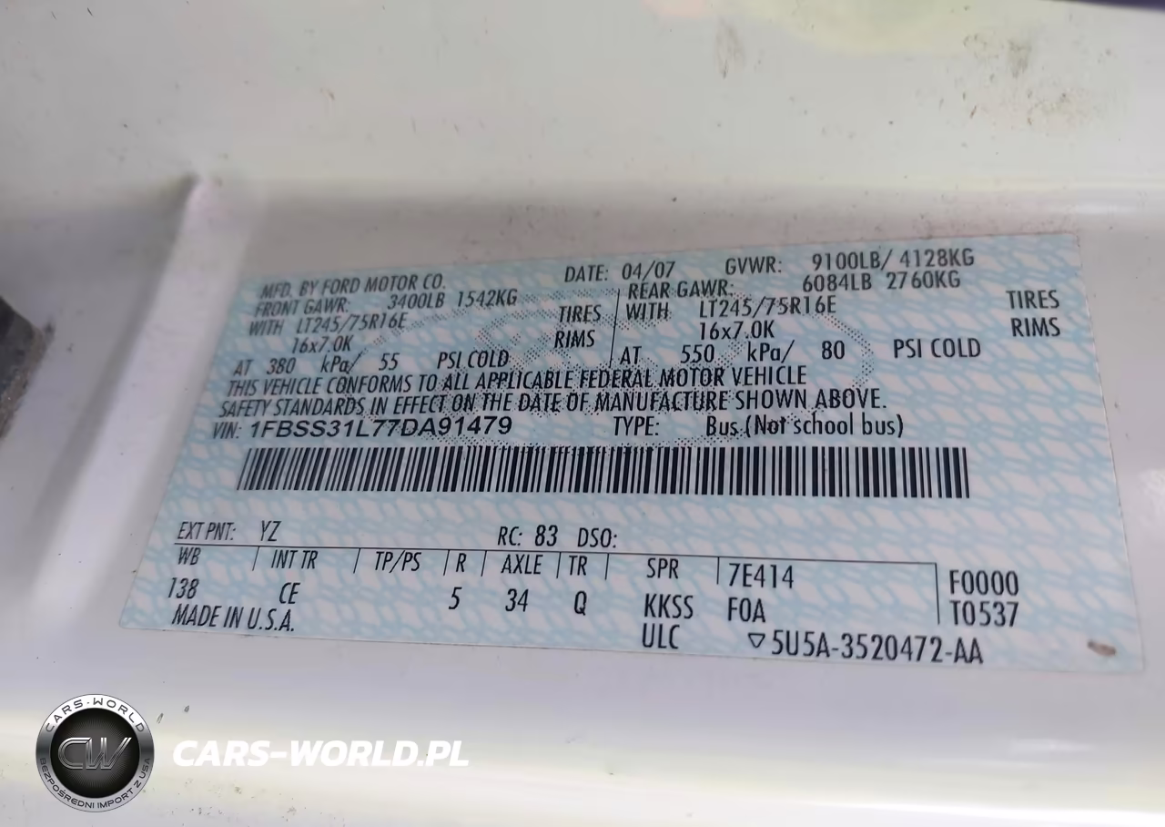 2007 Ford E-350 Super Duty Xl-Xlt VIN:1FBSS31L77DA91479 - 9
