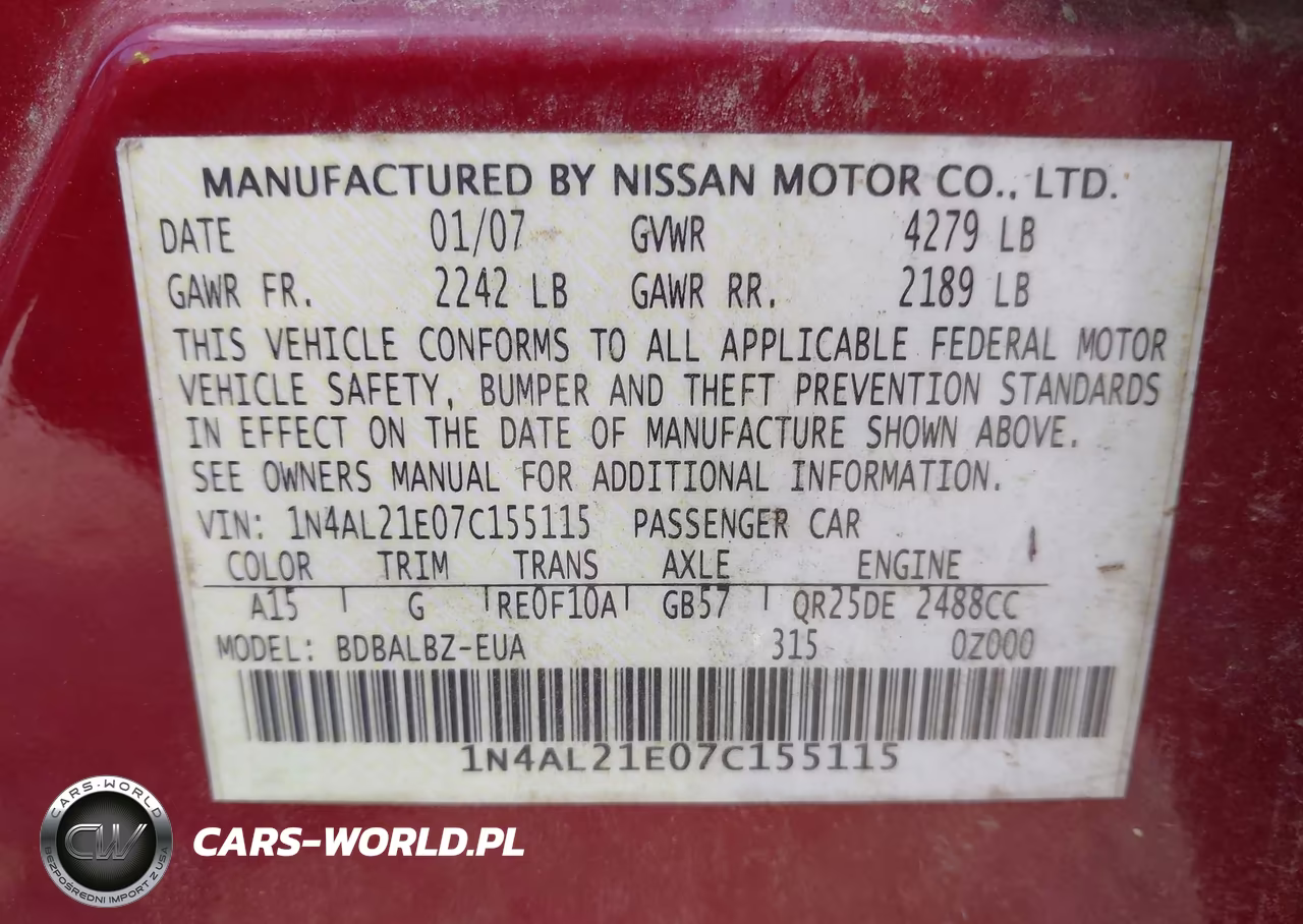 2007 Nissan Altima 2.5 S VIN:1N4AL21E07C155115 - 9