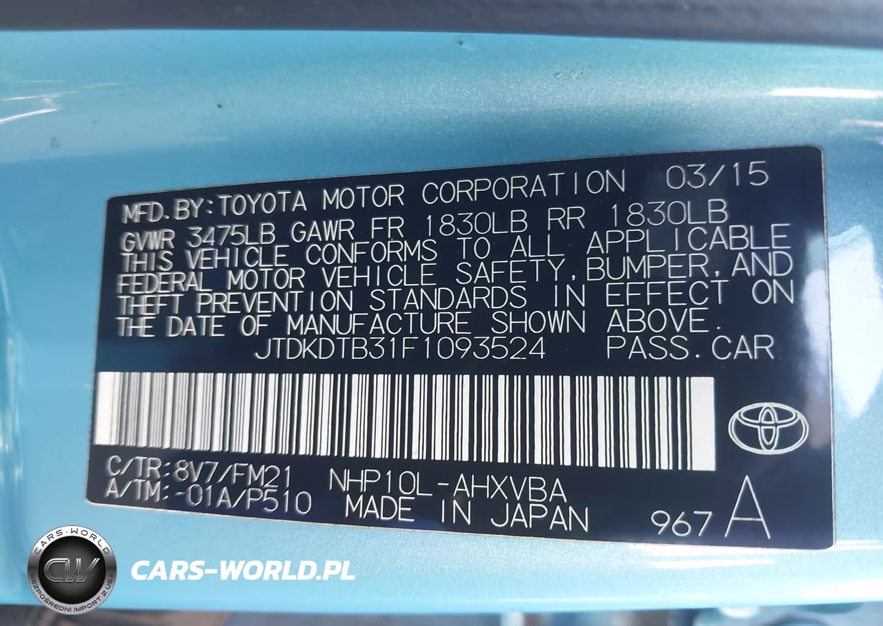 2015 Toyota Prius C Two VIN:JTDKDTB31F1093524 - 9